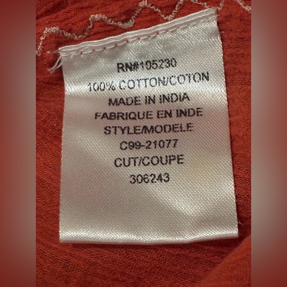 Joie Terracotta Embroidered 100% Cotton Long Sleeve Blouse. Size Medium. - Picture 9 of 13
